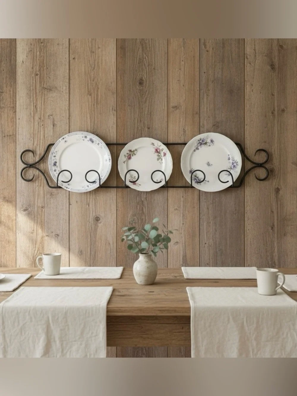 Iron Wall Plate Rack in Black - Plate Gallery Wall Decorative Wall Accent 42”